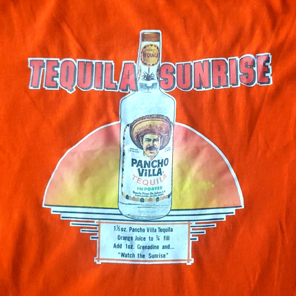 Vintage '70s Pancho Villa Tequila Sunrise orange tshirt. Size L.